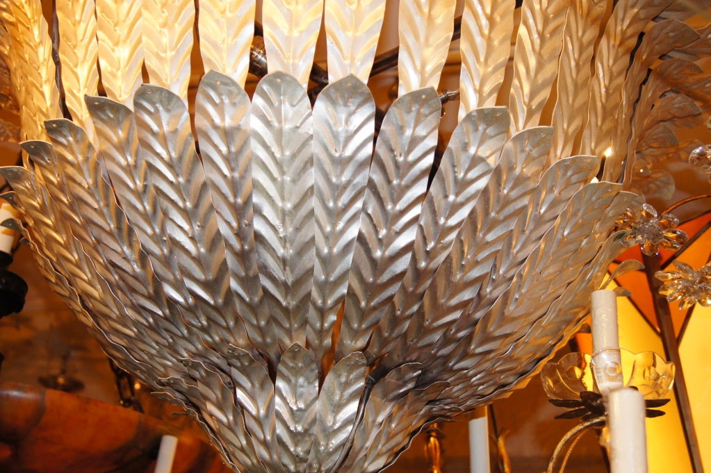 Mid-20th Century Pair of Large Silver Plated Light Fixtures For Sale