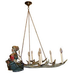Vintage Chandelier with Maiden Detail and Forged Iron Antlers
