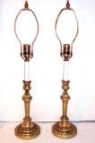 Antique Pair of Gilt Bronze Candlestick Lamps
