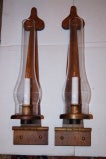 Pair of Wood Sconces with Glass Hurricanes