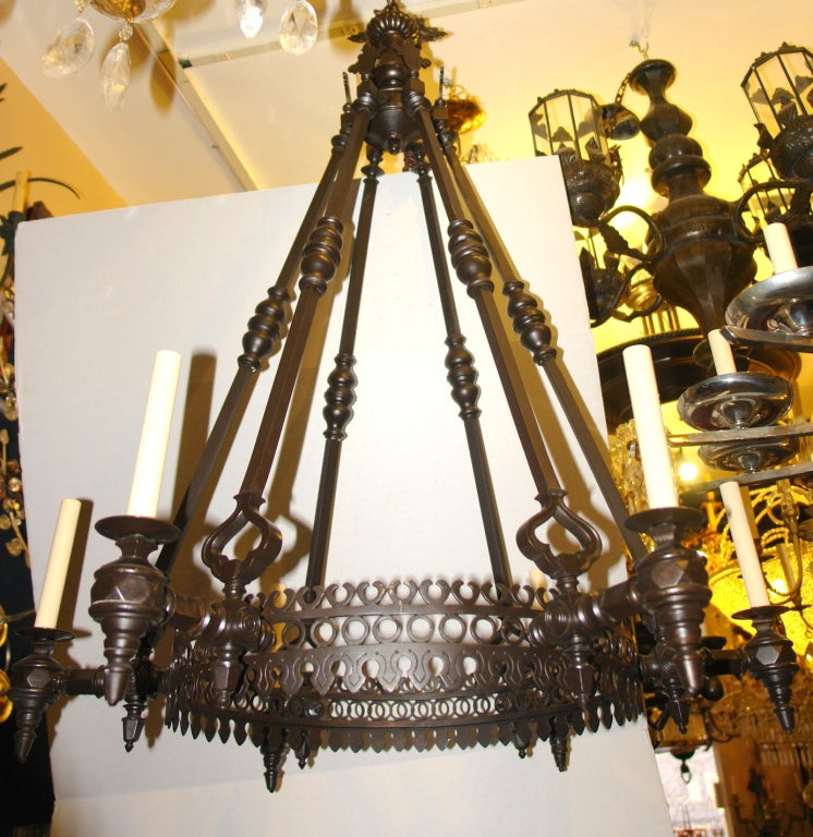French Patinated Antique Bronze Chandelier For Sale