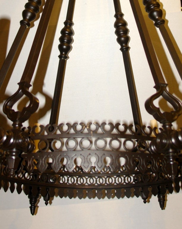 Patinated Antique Bronze Chandelier For Sale 2