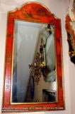 Red Painted Mirror with Chinoiserie Decoration