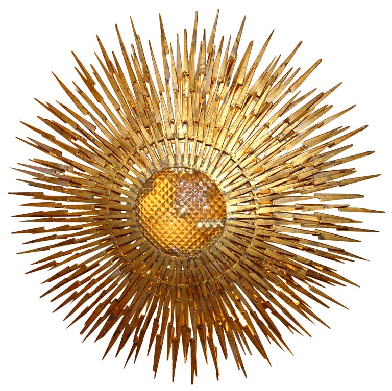 Large Gilt Iron Sunburst Light Fixture For At 1stdibs Large Gilt Iron Sunburst Light Fixture For