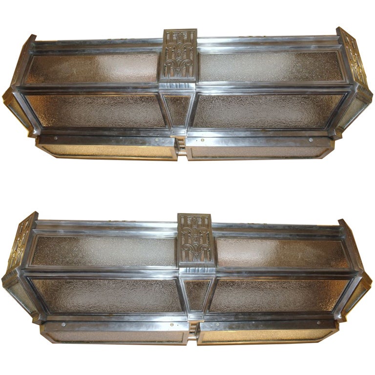 Pair of Large Art Deco Flush Mounted Fixtures For Sale