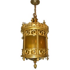 Gilt Bronze Lantern with Leaded Glass
