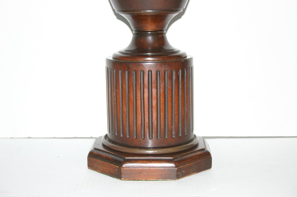 Circa 1940's English neoclassic style carved wood table lamp.

Measurements:
Height of body: 25