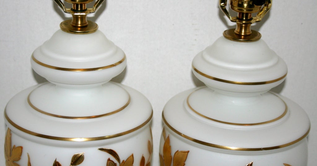 European Pair of Opaline Glass Lamps For Sale