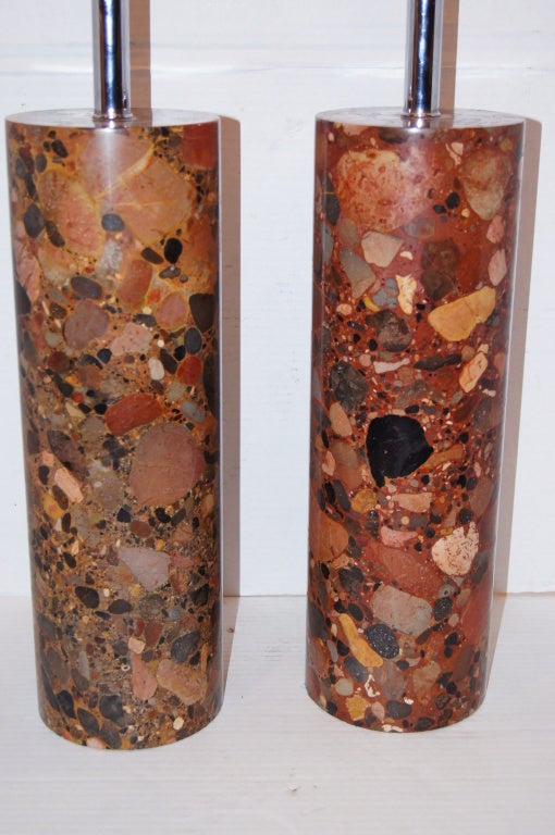 Italian Pair of Large Red Marble Lamps