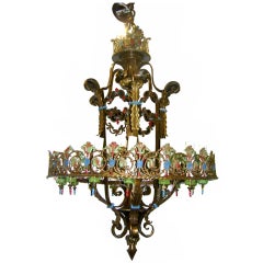 Large Painted and Patinated Bronze Chandelier