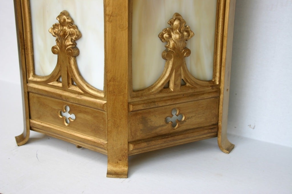 Mid-20th Century English Glass Panel Gilt Sconces For Sale