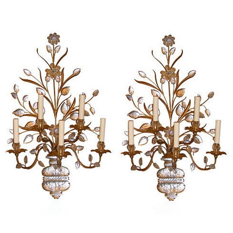 Pair of Large Gilt Metal Sconces For Sale