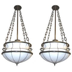 Pair of Leaded Glass Light Fixtures