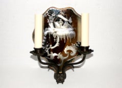 Antique Pair of Mirrored Chinoiserie Sconces