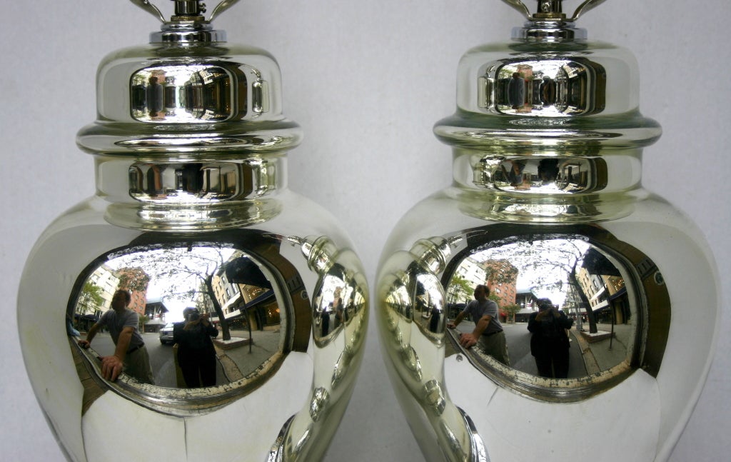 Plated Mercury Glass Table Lamps. For Sale