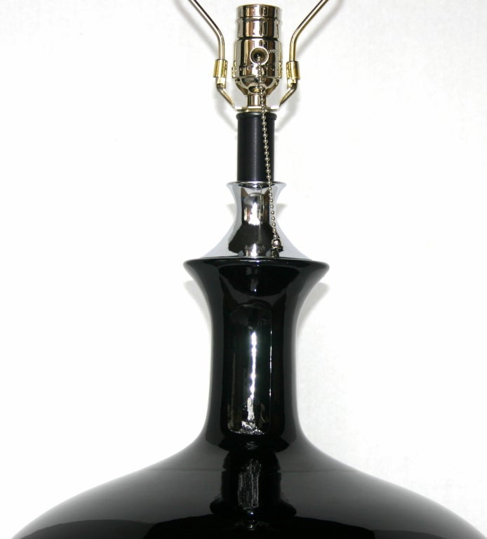 French Large Black Porcelain Lamps For Sale
