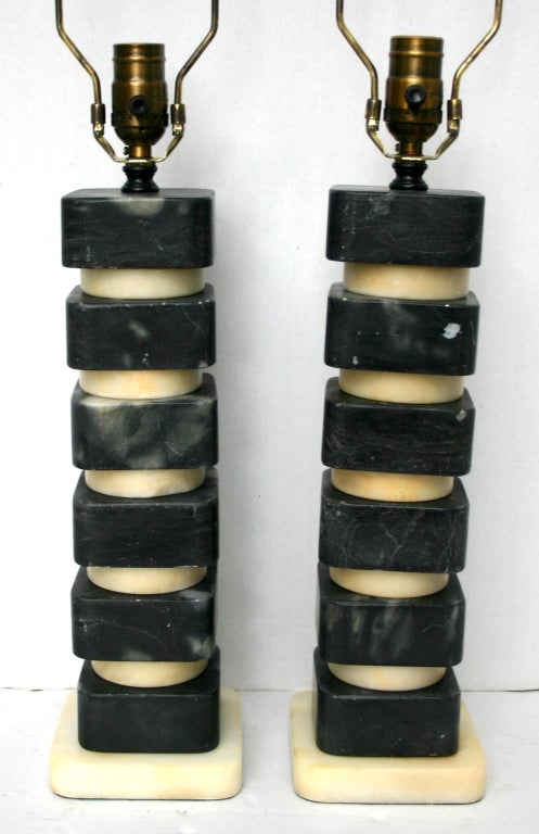 White and Black Alabaster Lamps For Sale 1