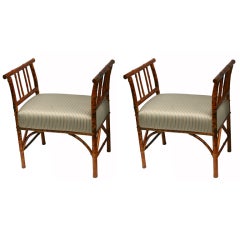 Pair of Faux Bamboo Benches with Settee