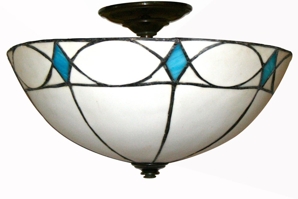 Set of Six Leaded Glass Light Fixtures For Sale at 1stdibs