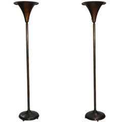 Pair of Bronze Torchiere Floor Lamps