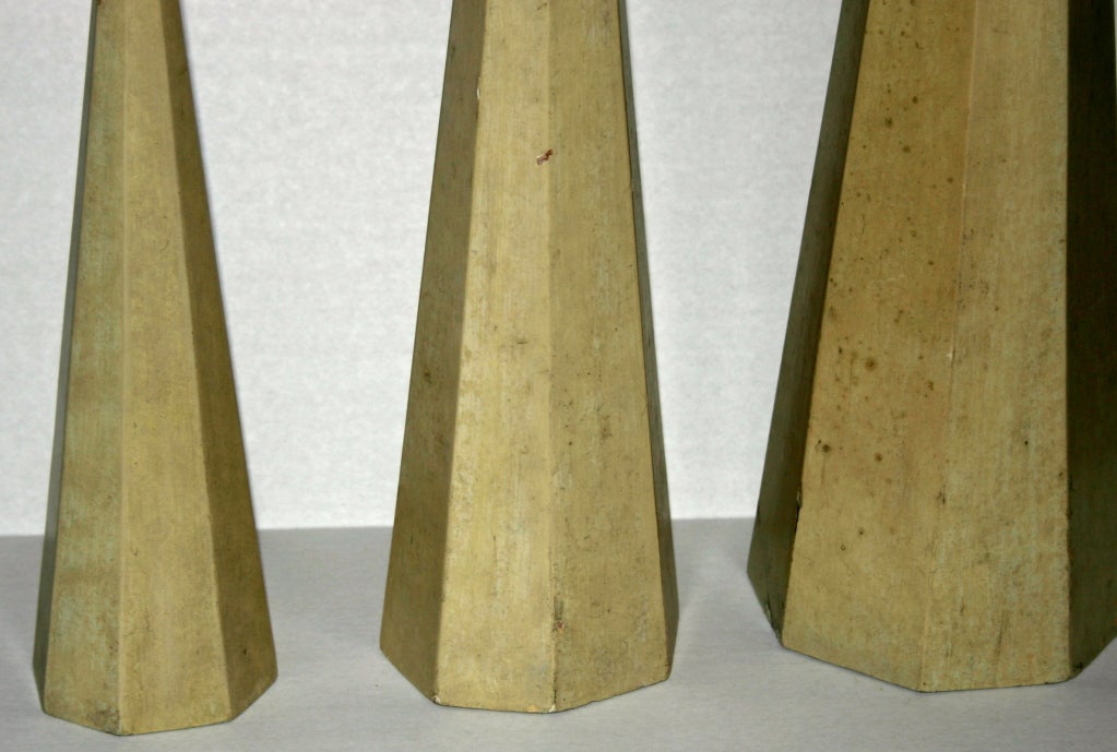 Mid-20th Century Set of Three Carved Wood Cones For Sale