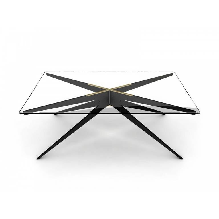 Price is for black base with brass hardware and clear glass top.