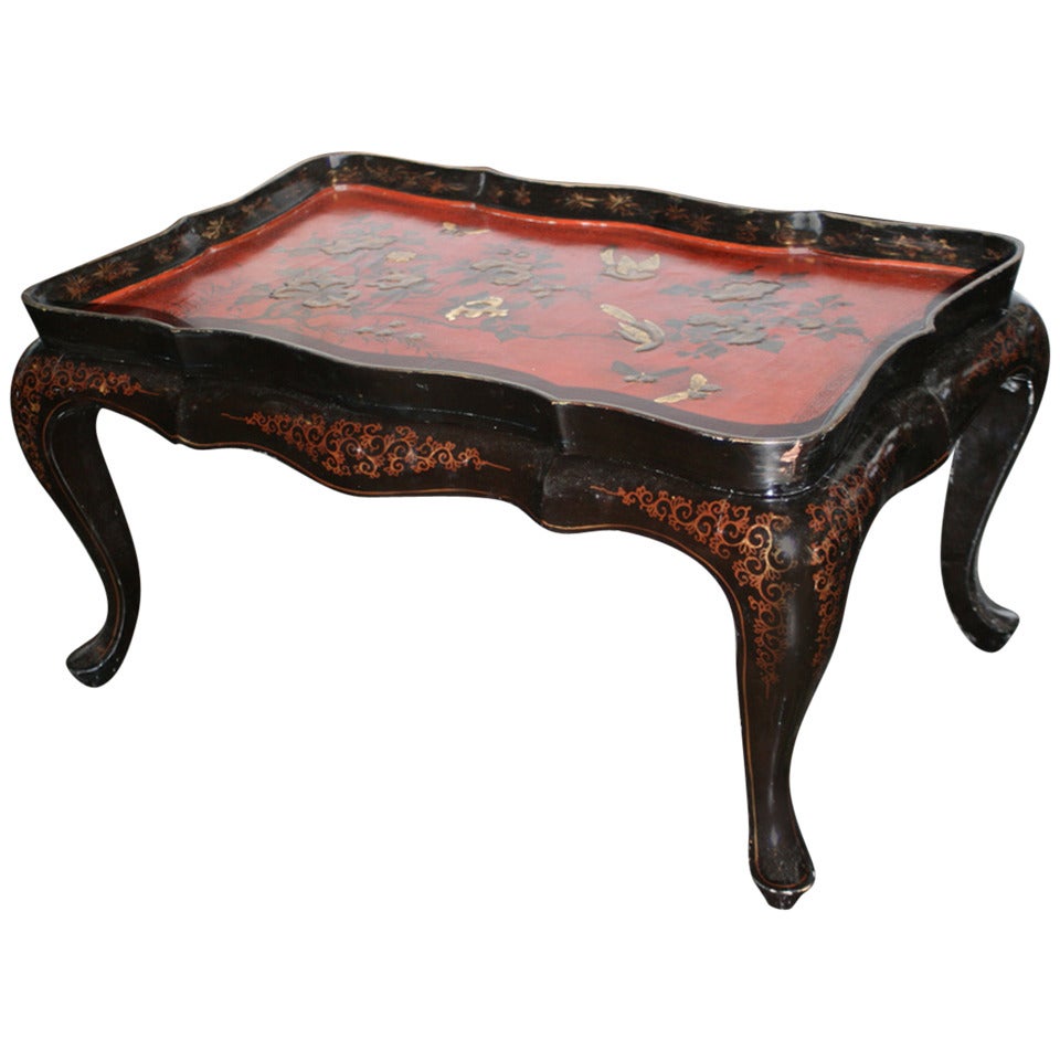 Mid-20th Century Chinoiserie Tray Top Cocktail Table For Sale