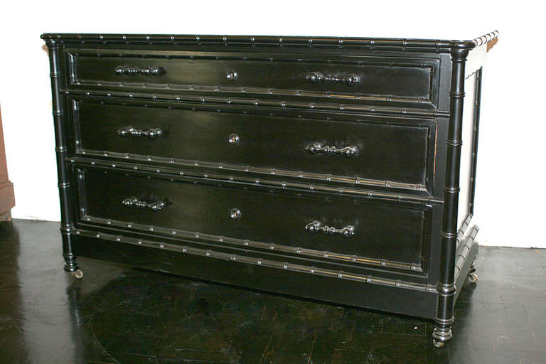 Late 19th Century Ebonized Walnut Faux Bamboo Commode