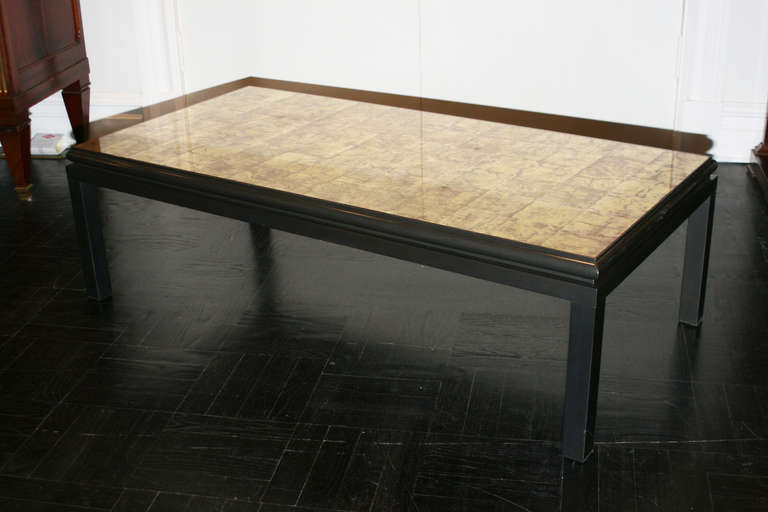 Mid-20th C. Polished Steel & Gold Leaf Cocktail Table