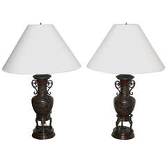 Pair of Late 19th Century Japanese Bronze Lamps