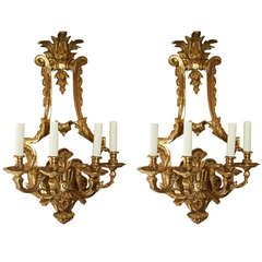 Pair of Gilded Bronze Rococo Style 4-light Sconces