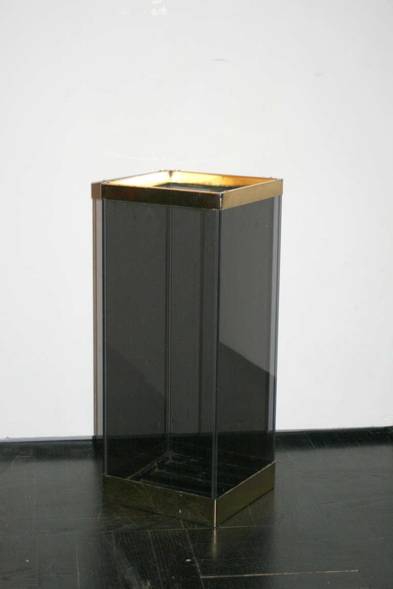 Mid-century black lucite & brass umbrella stand