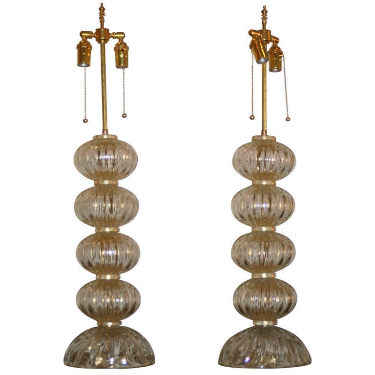 Mid-20th Century Pair of Venetian Lamps with Four Glass Spheres