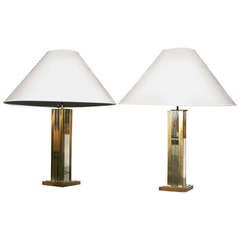 Pair of Early 20th Century Polished Brass and Chrome Lamps