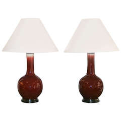 Pair of Early 20th Century Sang de Beouf Lamps