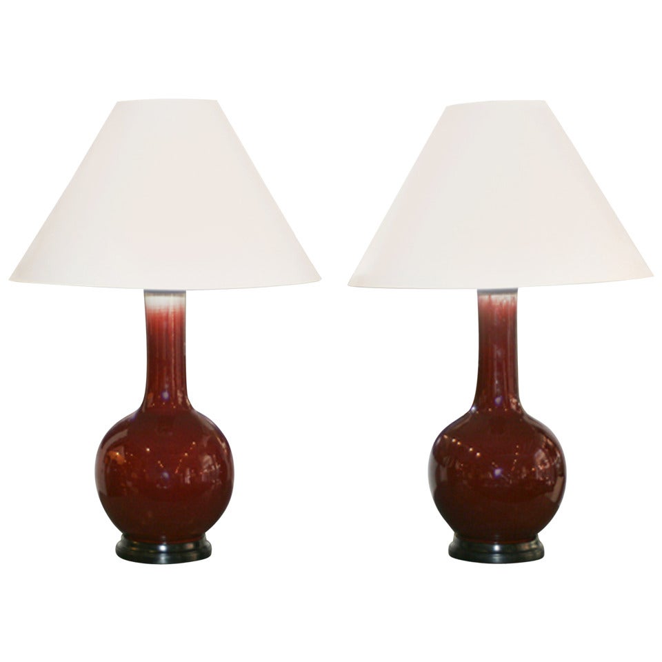 Pair of Early 20th Century Sang de Beouf Lamps