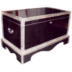 Early 20th Century Black Lacquer and Silver Plate Trunk
