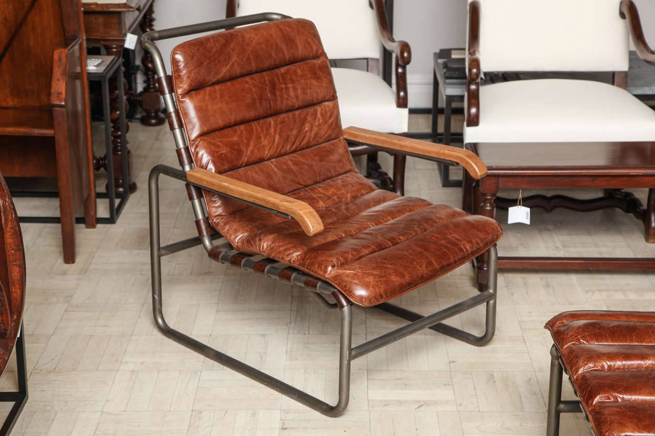 Late 20th Century 20th Century Tubular Steel Chair and Ottoman, 