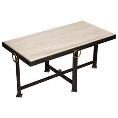 Mid-20th Century Iron and Travertine Cocktail Table