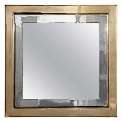 Late 20th Century Square Brass and Polished Chrome Mirror