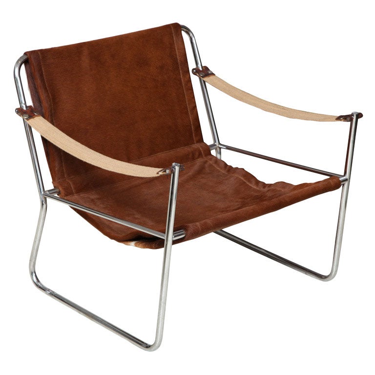 Midcentury Deerskin and Chrome Chair For Sale