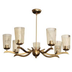 Mid Century Seven-Arm Polished Brass Chandelier