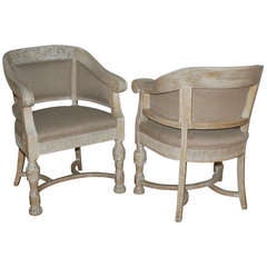 Pair of Early 20th Century Cerused Oak Arm Chairs
