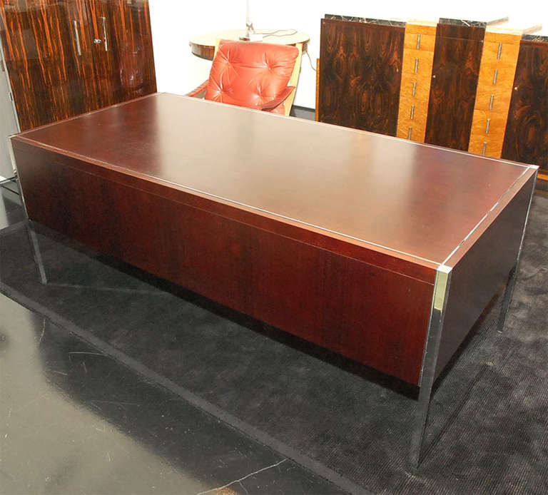 German Architectural 1970's Mahogany Knoll Desk For Sale