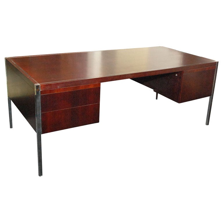 Architectural 1970's Mahogany Knoll Desk For Sale
