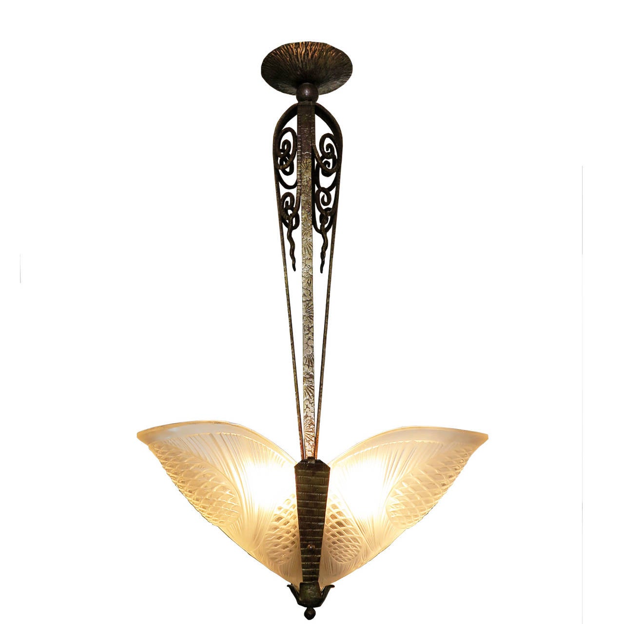 Wrought Iron Chandelier Attributed to Henri Fournet In Excellent Condition In Los Angeles, CA