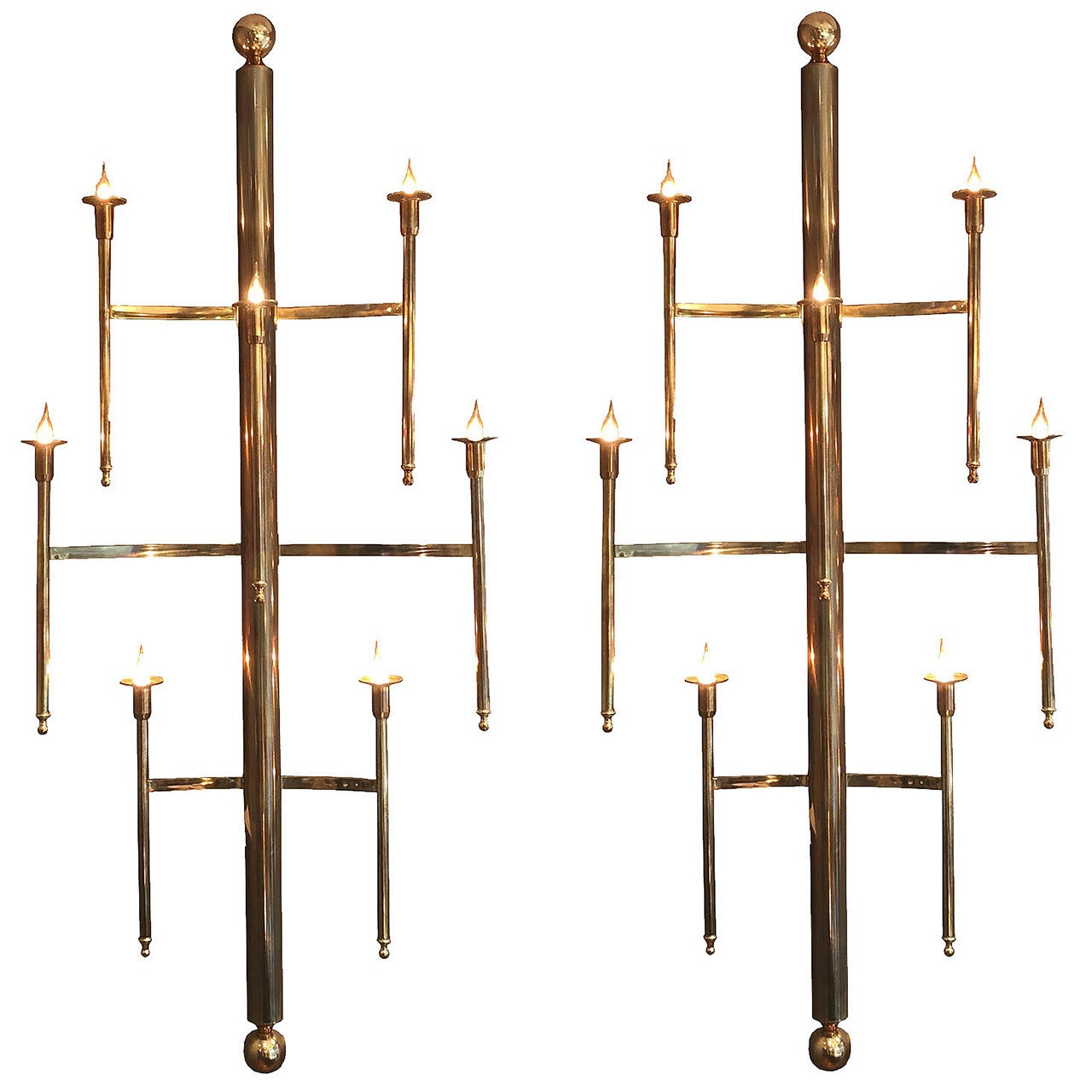 Pair of Oversized Vintage Brass Sconces