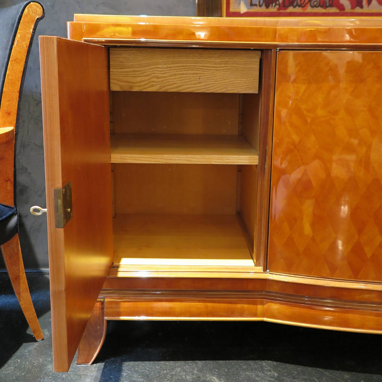 Mid-20th Century Sycamore Parquetry Sideboard by Jules Leleu and Goulet