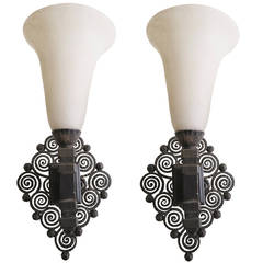 Hammered Wrought Iron Sconces by Edgar Brandt