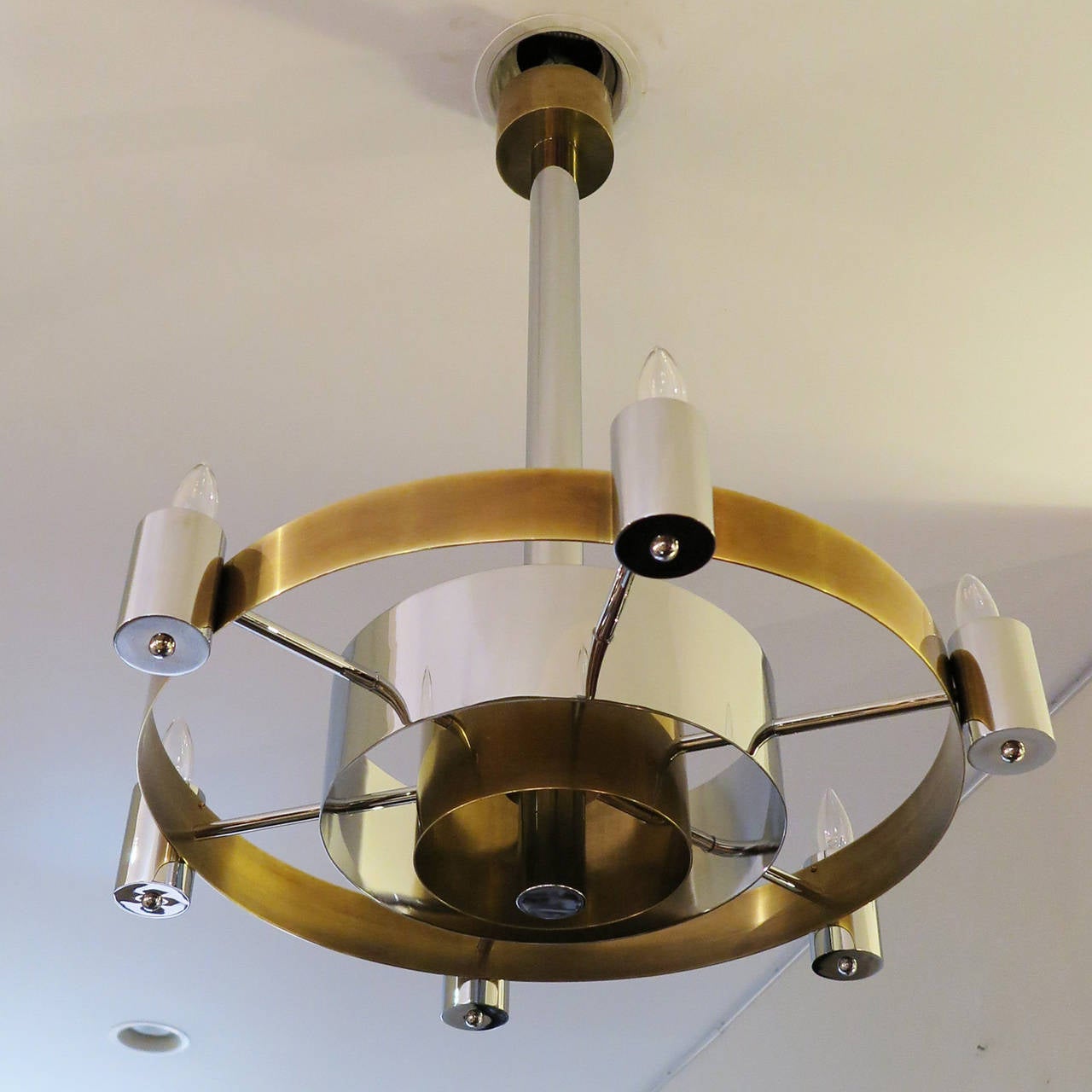 Art Deco Two-Tone Modernist Chandelier In Excellent Condition For Sale In Los Angeles, CA